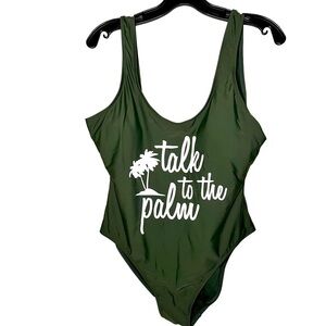 TALK TO THE PALM One Piece Green Swimsuit Bathing Suit Size XL